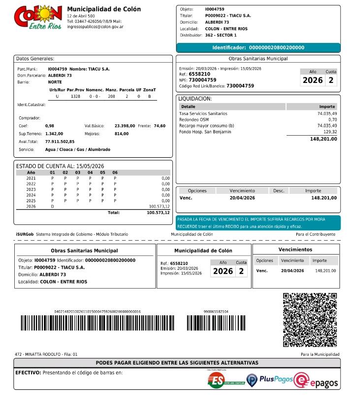 Boleta municipal con código QR