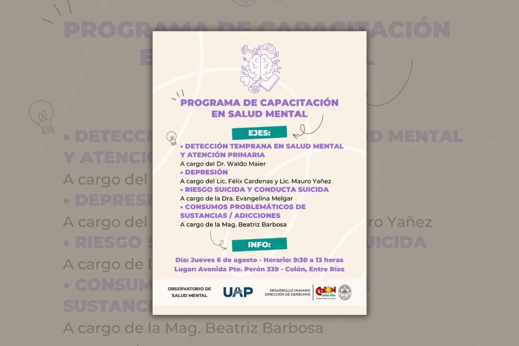 Colón realizará una jornada de capacitación para fortalecer el abordaje integral de la salud mental